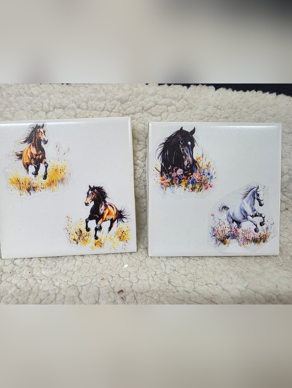 Set Of 2 Waterproof Horse Ceramaic Tile Coasters